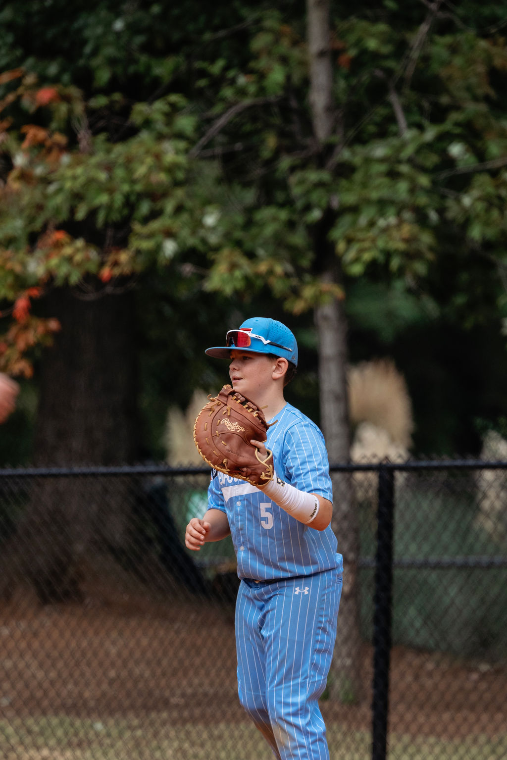 Wilkes Behr in the Revolution’s blue pinstripe uniform at Cherry Park.